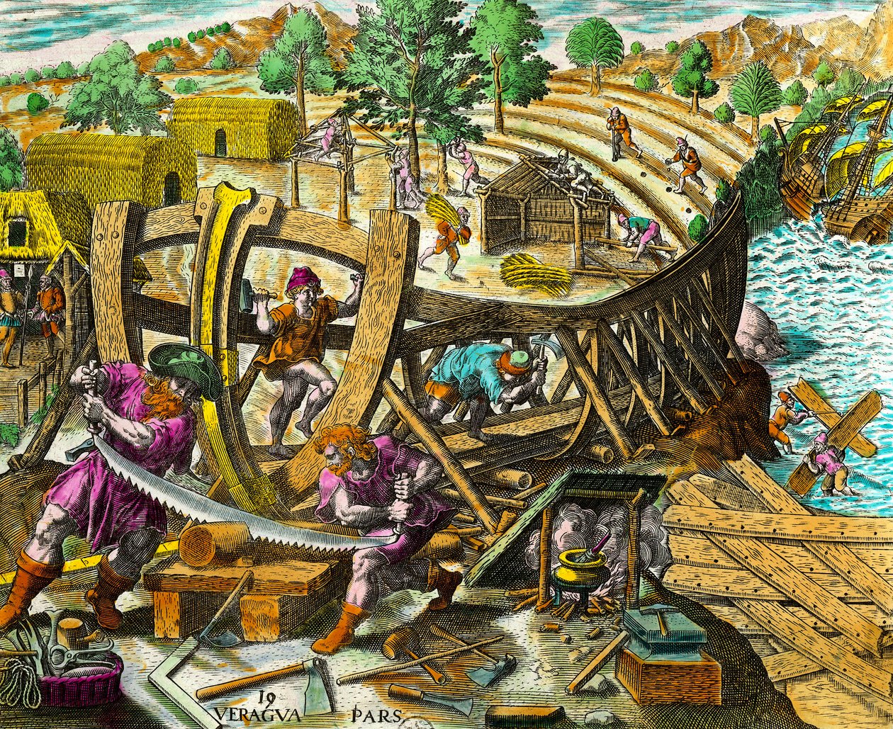 Bau eines Bootes für den spanischen Navigator Vasco Nunez de Balboa ...