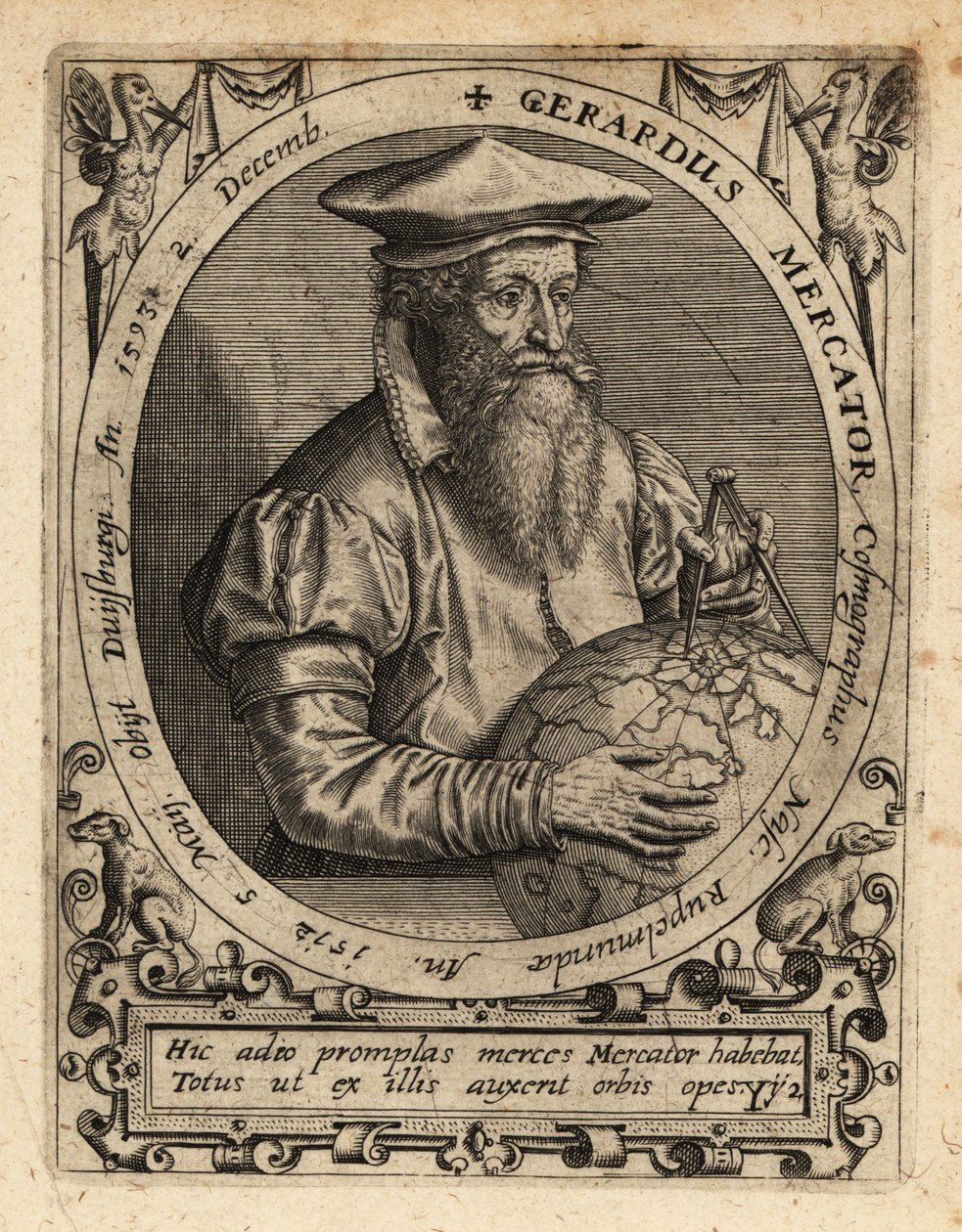 Gerardus Mercator, Geograph von Theodore de Bry: Kunstdruck