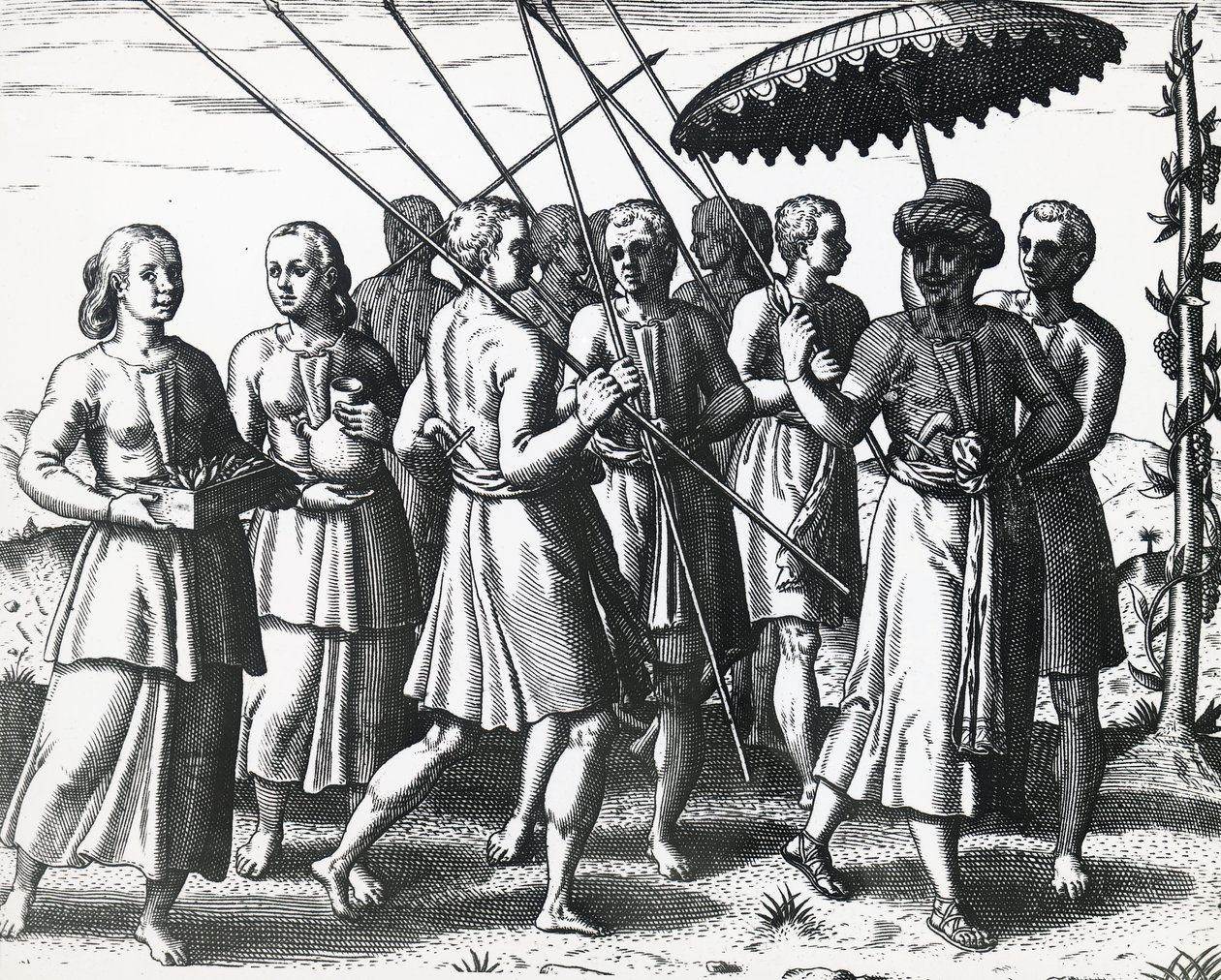 Einwohner von Sumatra, von Theodor de Bry, Stich von Theodore de Bry