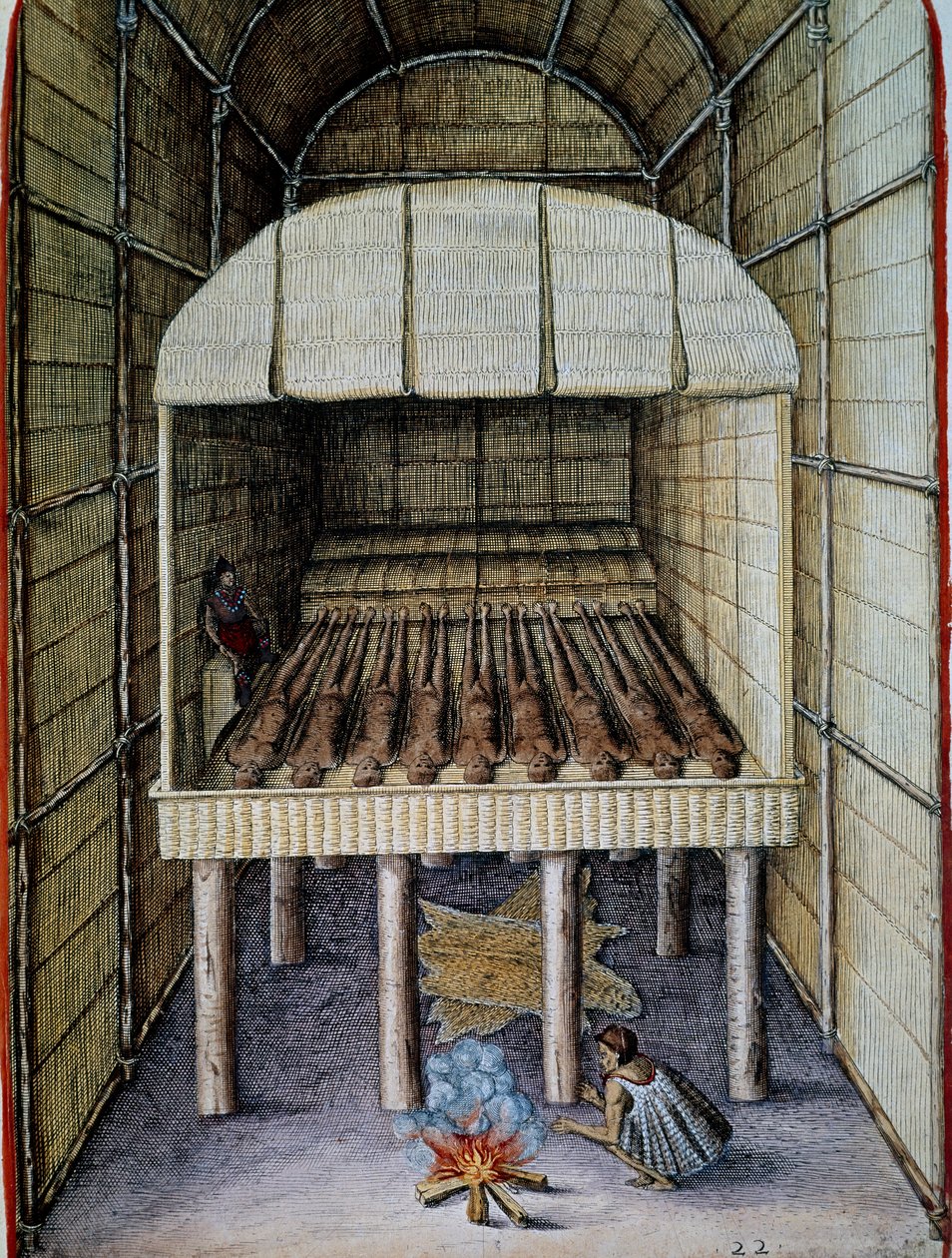 Leben der Eingeborenen, Beerdigung der Toten, gestochen von Theodor de Bry, aus Admiranda Narratio, trust tamen, commodis et de incolarvm ritibvs Virginia, von Thomas Harriot, Nordamerika von Theodore de Bry