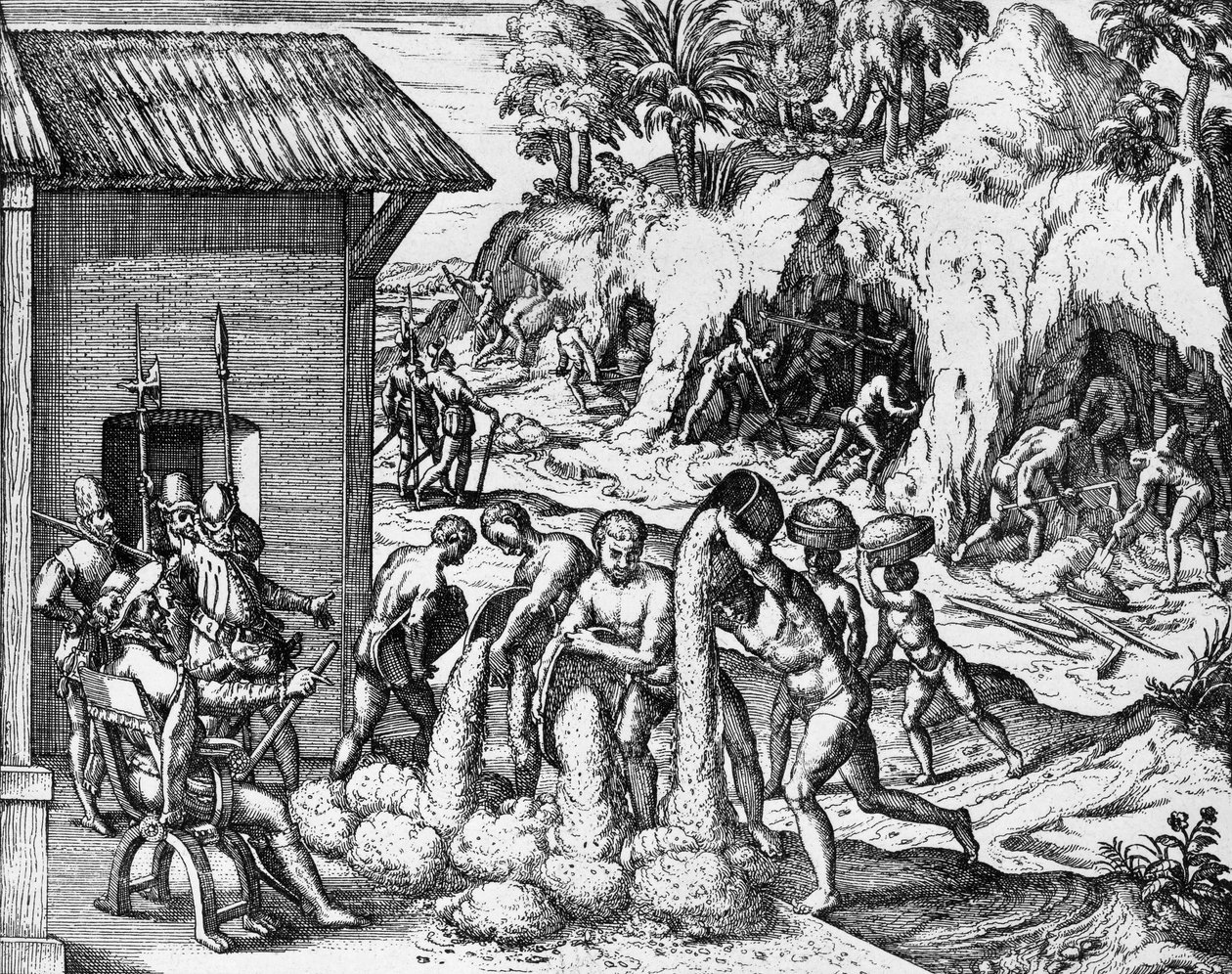 Bergbau nach Mineralien in Mittel- und Südamerika von Theodore de Bry