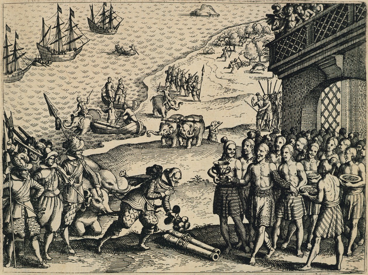 Die Niederländer landen in Kalkutta von Theodore de Bry