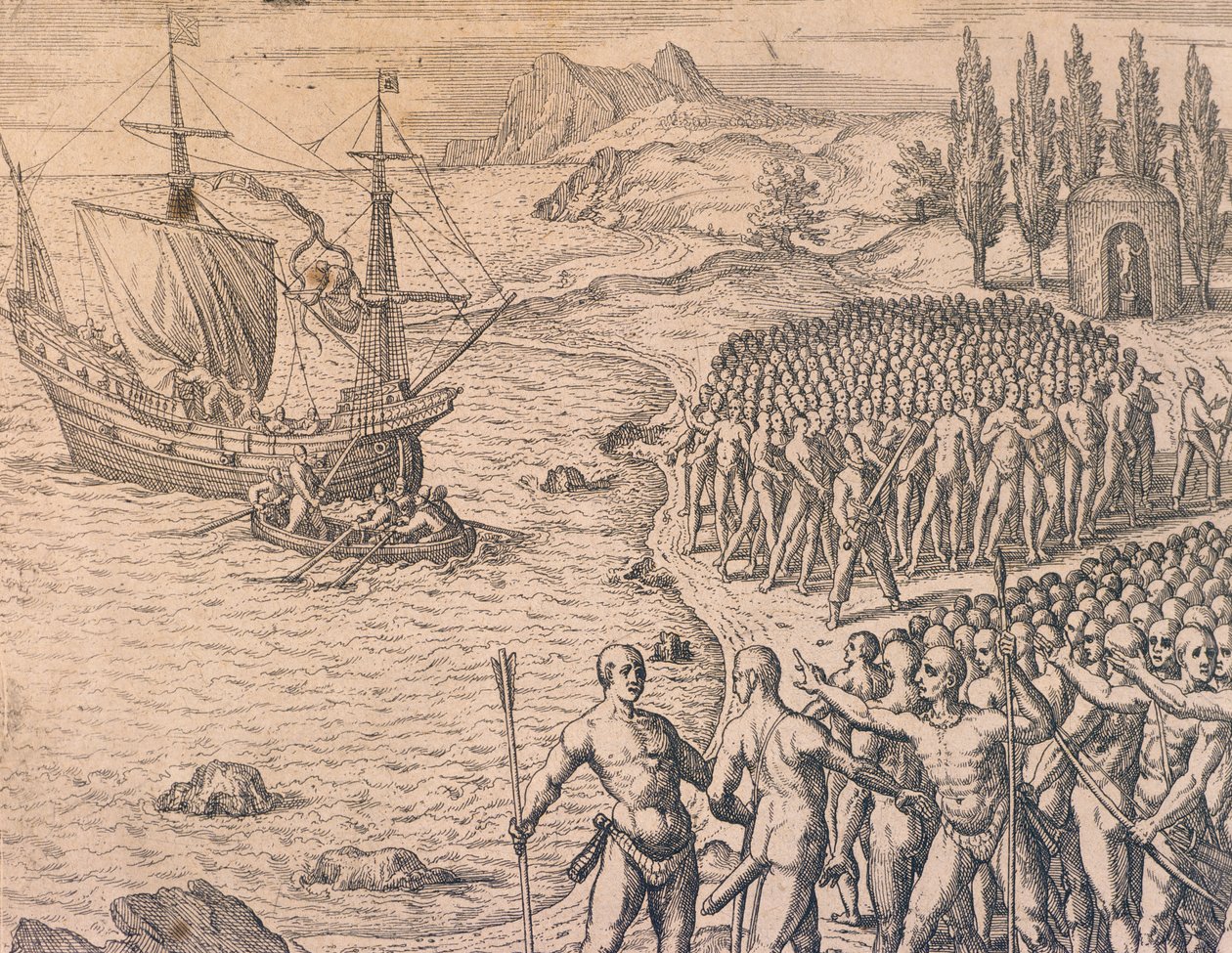 Die Ankunft der Portugiesen in Peru von Theodore de Bry