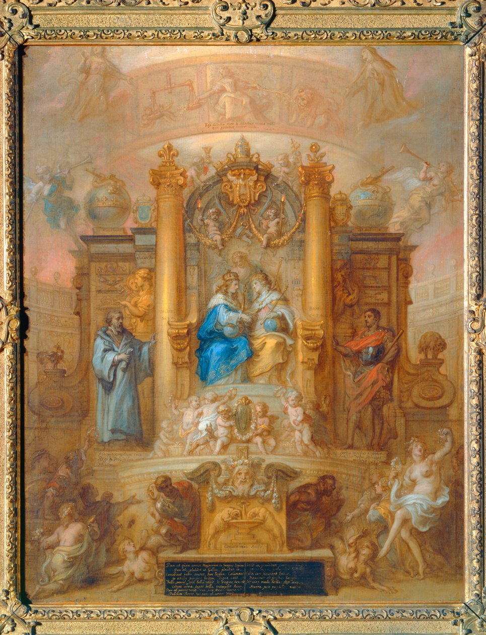 Die Allianz von Ludwig XIV. und Philipp IV. von Spanien. Allegorische Darstellung des Pyrenäenfriedens von Theodore van Thulden