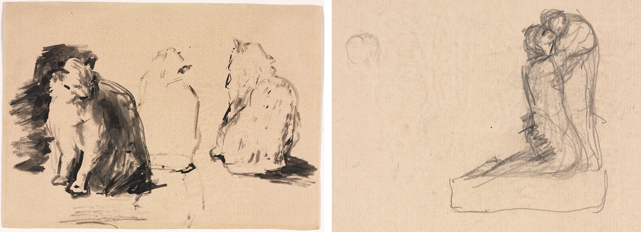 Katzen (recto); Skizze von zwei sich umarmenden Figuren (verso) von Theodule Ribot