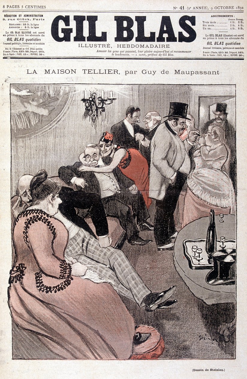 Das Tellier-Haus von Guy de Maupassant - von Steinlen, in „Gil Blas“ vom 09.10.1892 (gleiche Zeichnung wie Nr. 15587) von Théophile Alexandre Steinlen