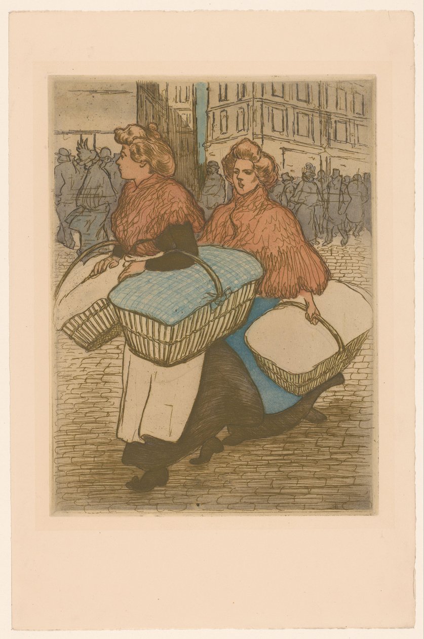 Zwei Wäscherinnen mit Körben auf der Straße von Théophile Alexandre Steinlen