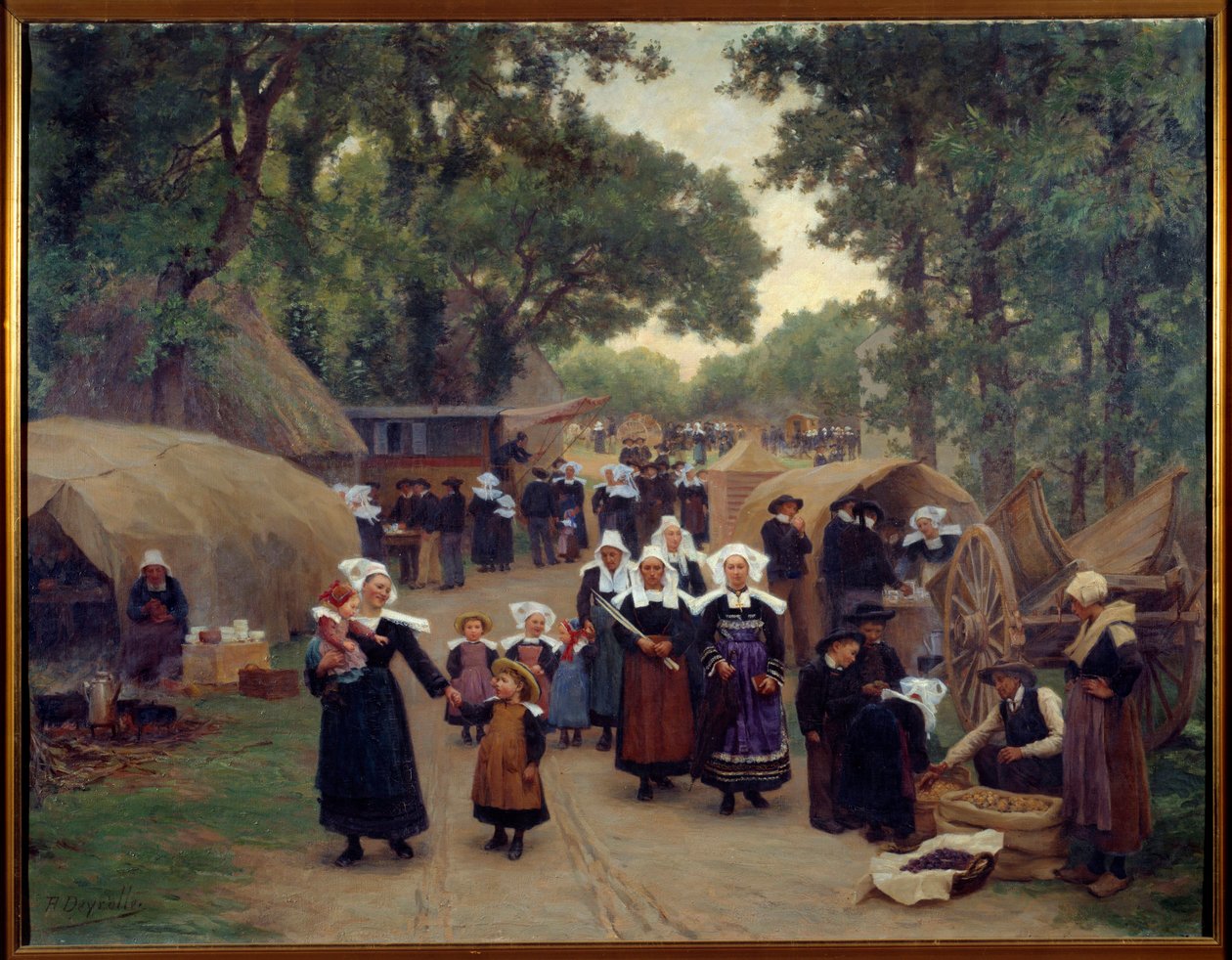 Die Ankunft beim Pardon de Fouesnant. Bretonische Familien in traditioneller Tracht. Gemälde von Theophile Deyrolle (1844-1923) 1892. Brest, Museum der Schönen Künste von Theophile Louis Deyrolle