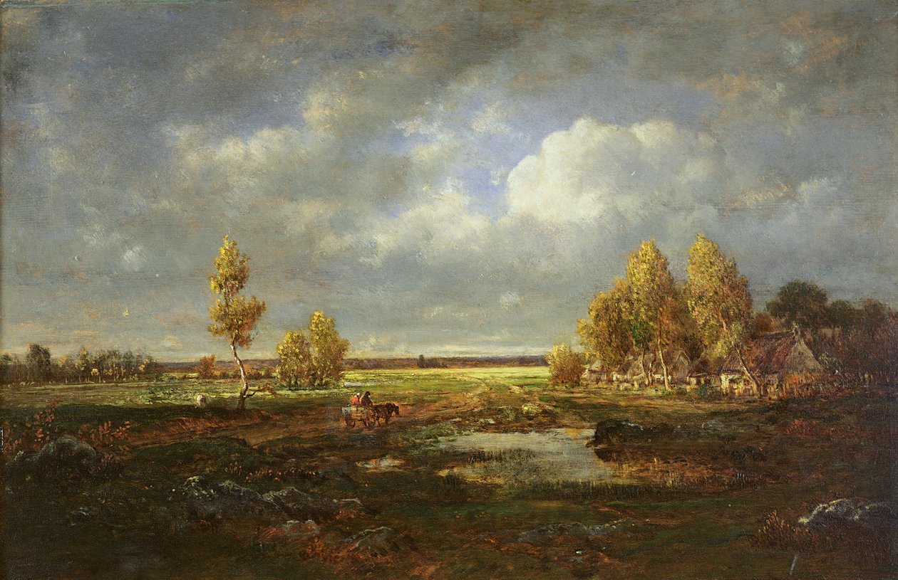 Der Teich nahe der Straße, Bauernhof in Le Berry, ca. 1845-48 von Pierre Etienne Theodore Rousseau