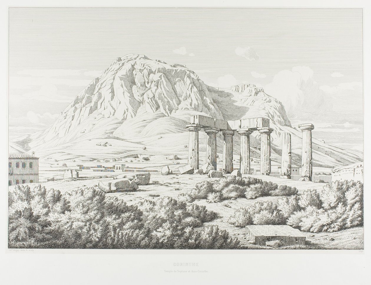 Korinth: Tempel des Neptun und der Akrokorinth von Théodore Caruelle d