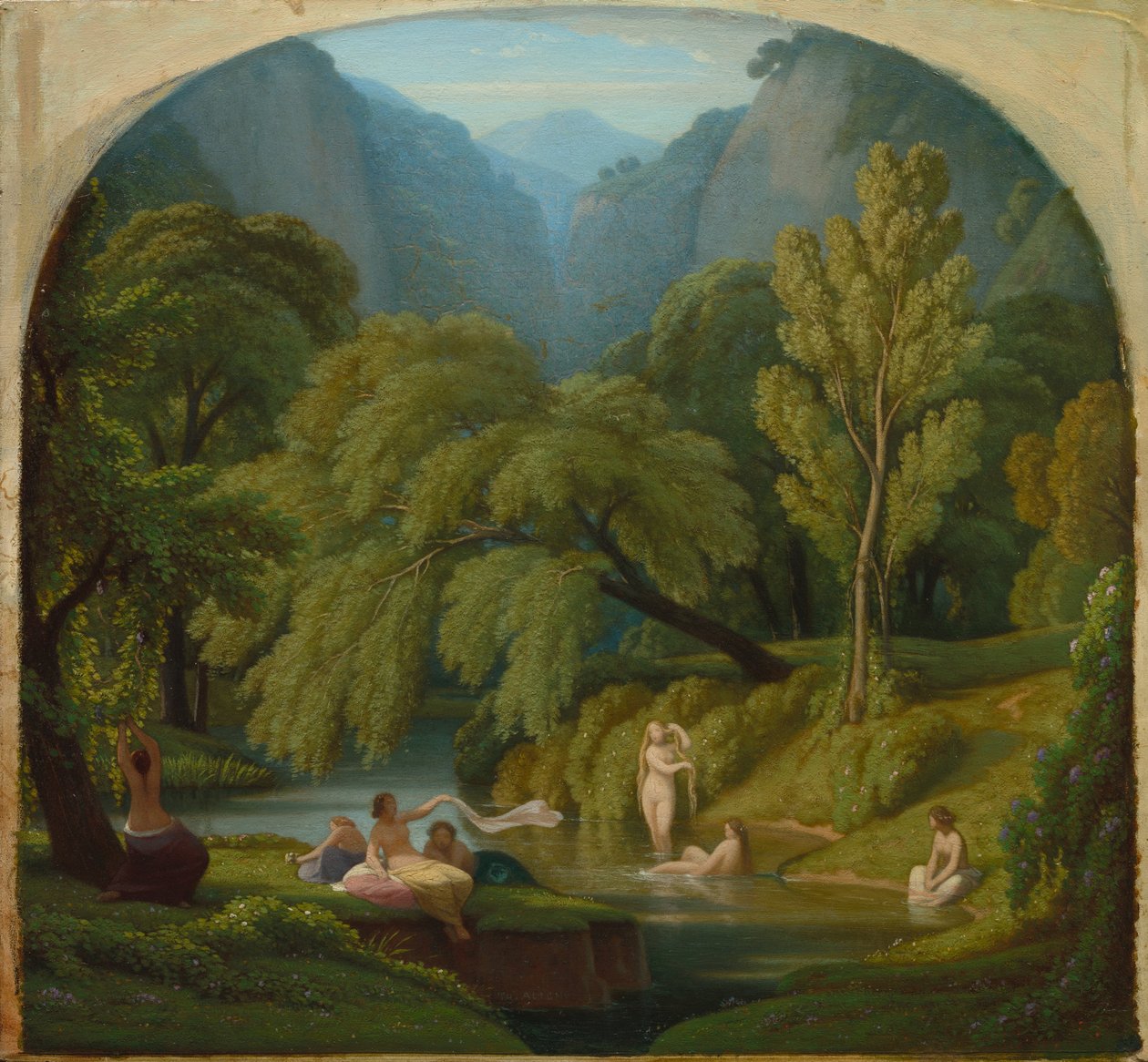 Die Badenden, Souvenir der Ufer des Anio-Flusses in Tivoli, ca. 1860-61 von Théodore Caruelle d