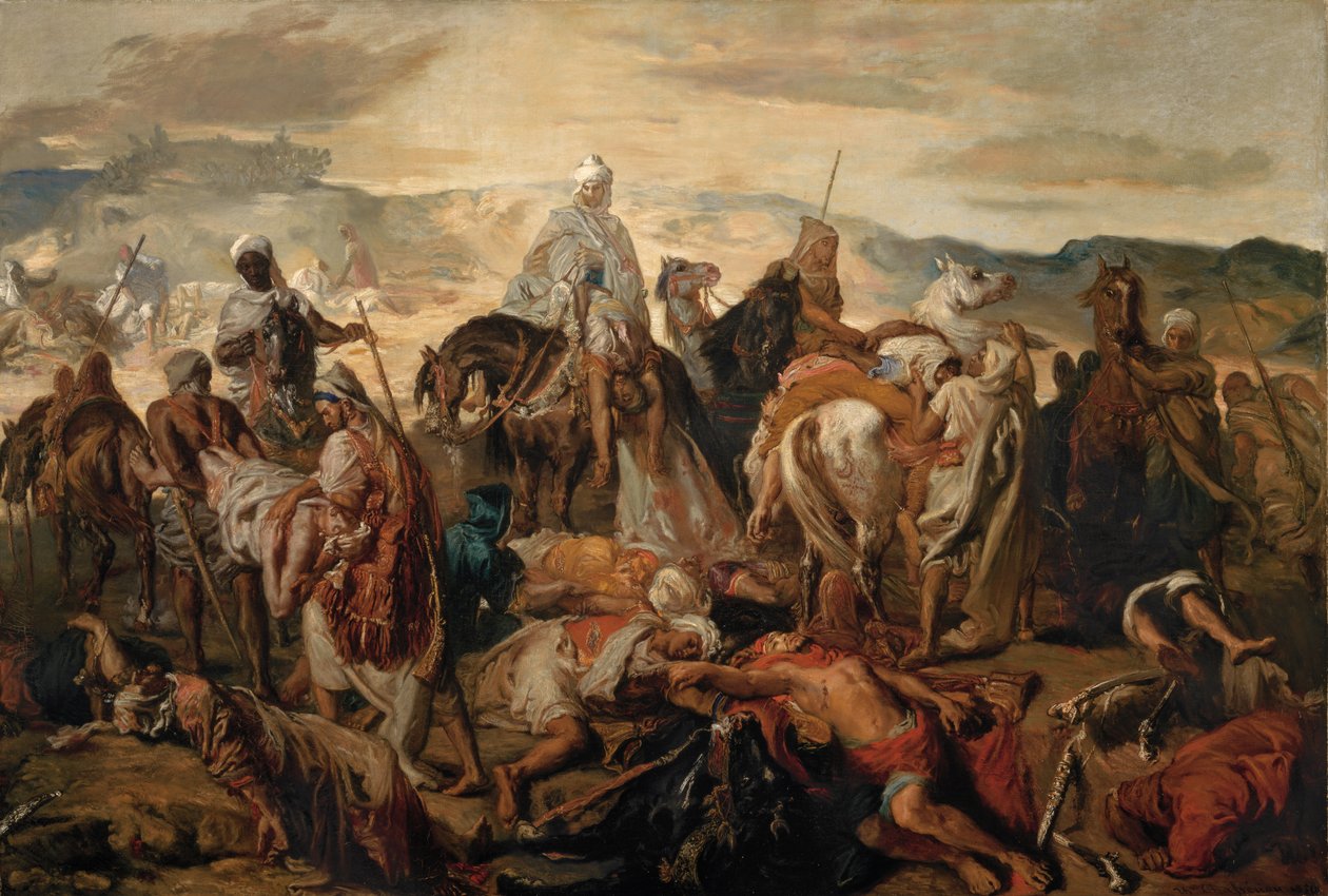 Arabische Reiter tragen ihre Toten weg von Théodore Chassériau