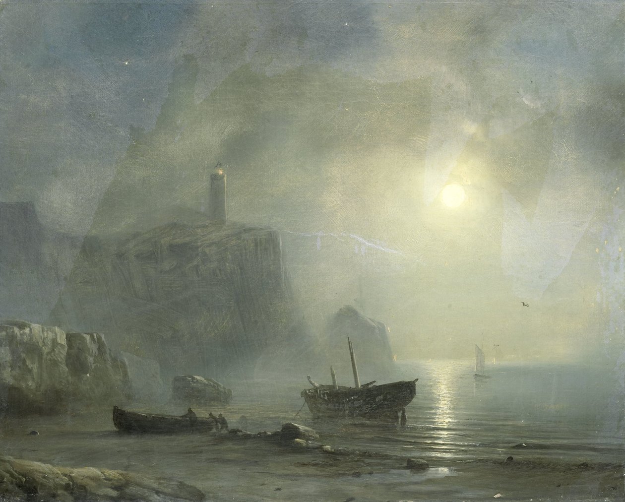 Ansicht einer felsigen Küste bei Mondlicht von Théodore Gudin (attributed to)