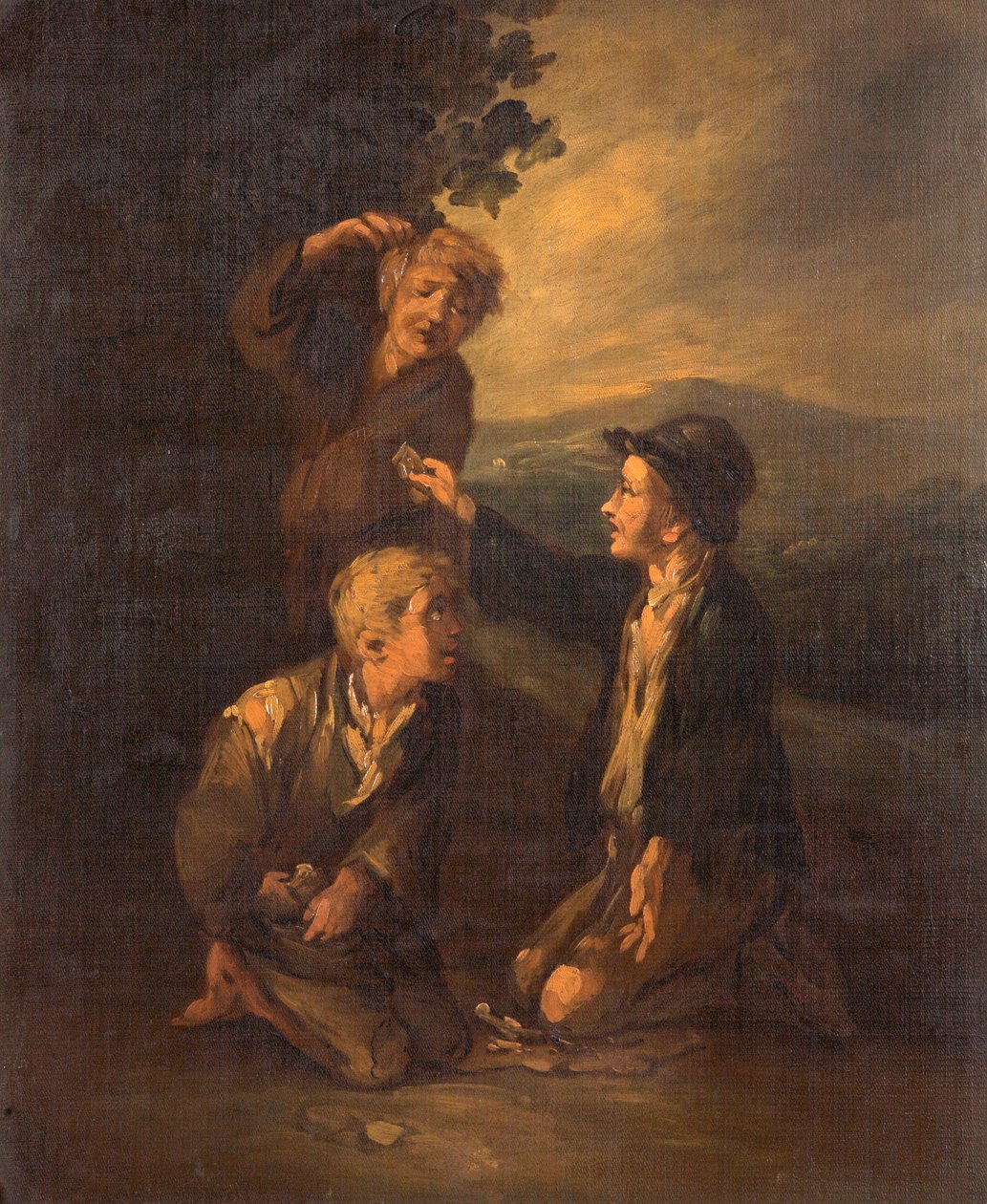 Jungen spielen Knöchelspiele von Thomas Barker of Bath
