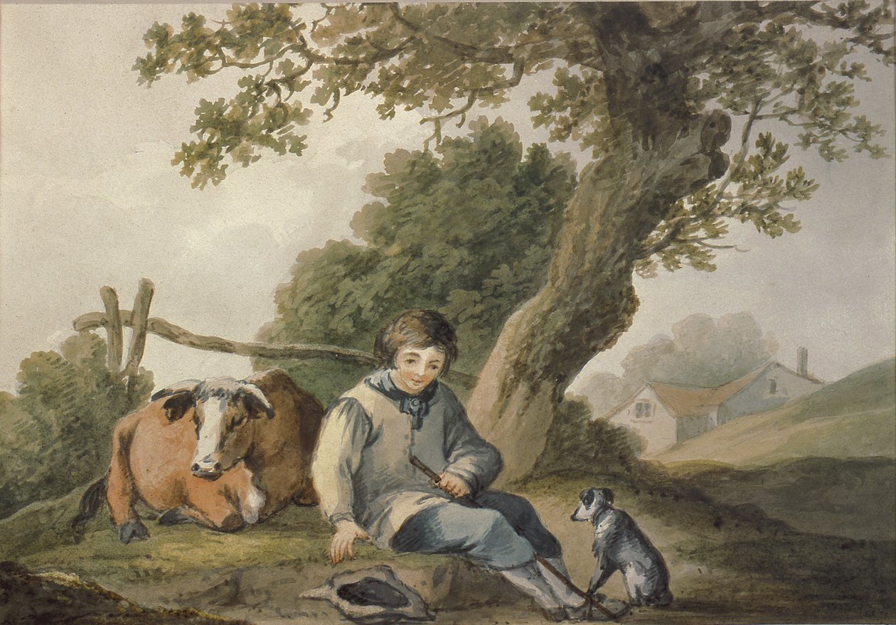 Landschaft mit Kuh und Junge von Thomas Barker of Bath