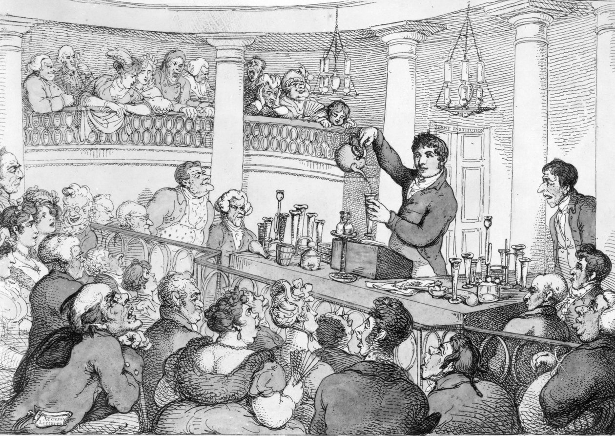 Chemievorlesungen, ca. 1809 von Thomas Rowlandson