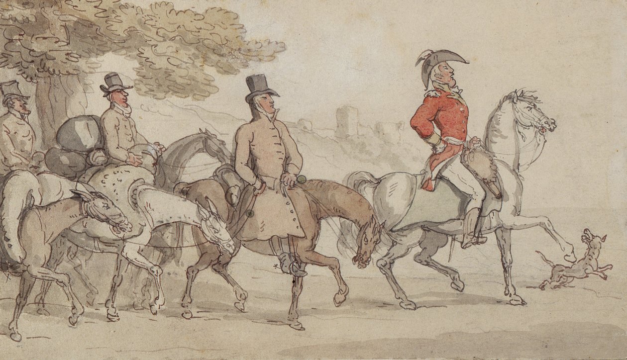 Illustrationen für Die Militärabenteuer von Johnny Newcome: Dashed mit seiner Suite für Santarem in dieser Nacht von John Mitford (1782-1831) von Thomas Rowlandson