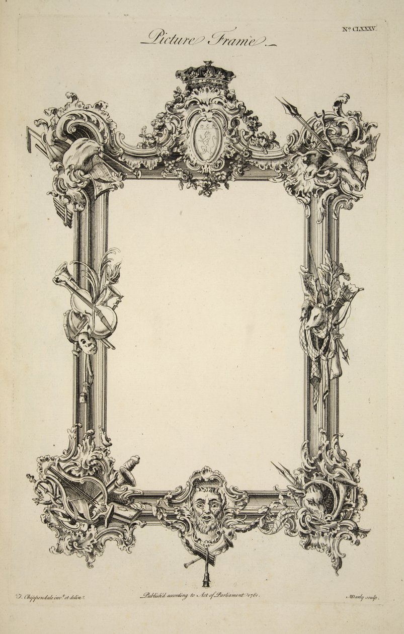 Entwurf für einen Bilderrahmen, veröffentlicht 1761 (Gravur) von Thomas (after) Chippendale