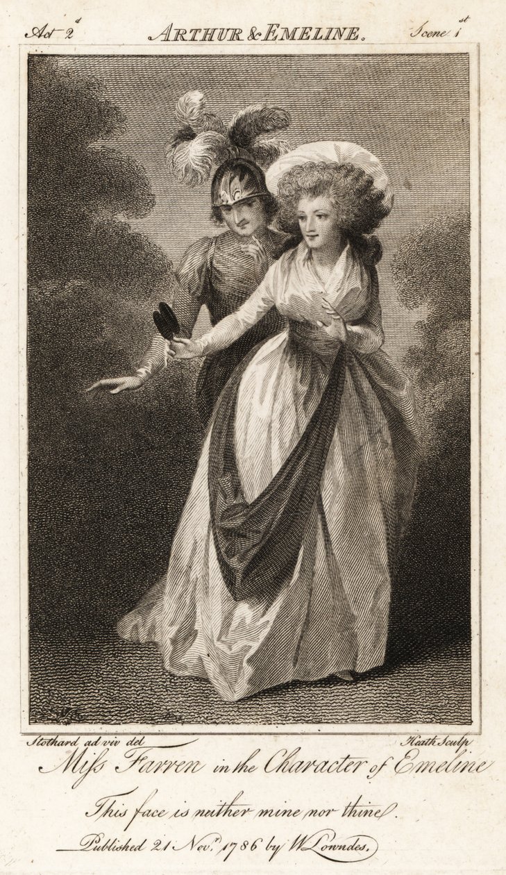 Miss Elizabeth Farren in der Rolle der Emeline in John Drydens Arthur und Emeline von Thomas (after) Stothard
