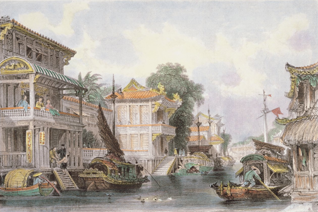 Szene am Horan-Kanal in der Nähe von Kanton, ca. 1850 von Thomas Allom