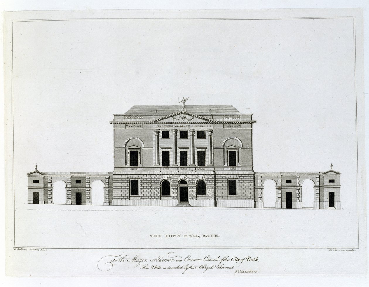 Das Rathaus, Bath, graviert von T. Bonnor von Thomas Baldwin