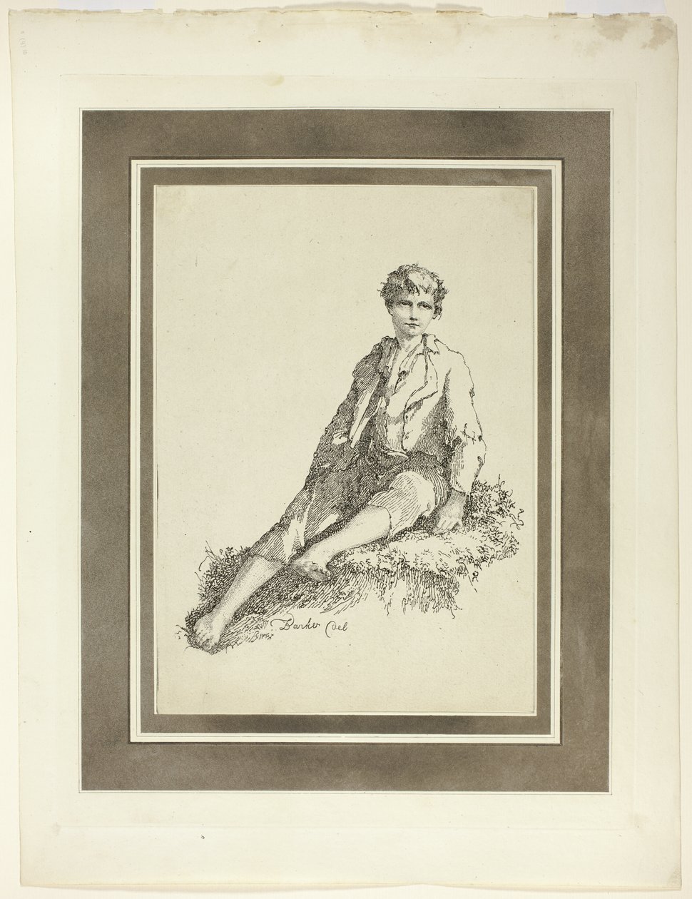 Junger Junge sitzend, aus der ersten Ausgabe von Specimens of Polyautography von Thomas Barker
