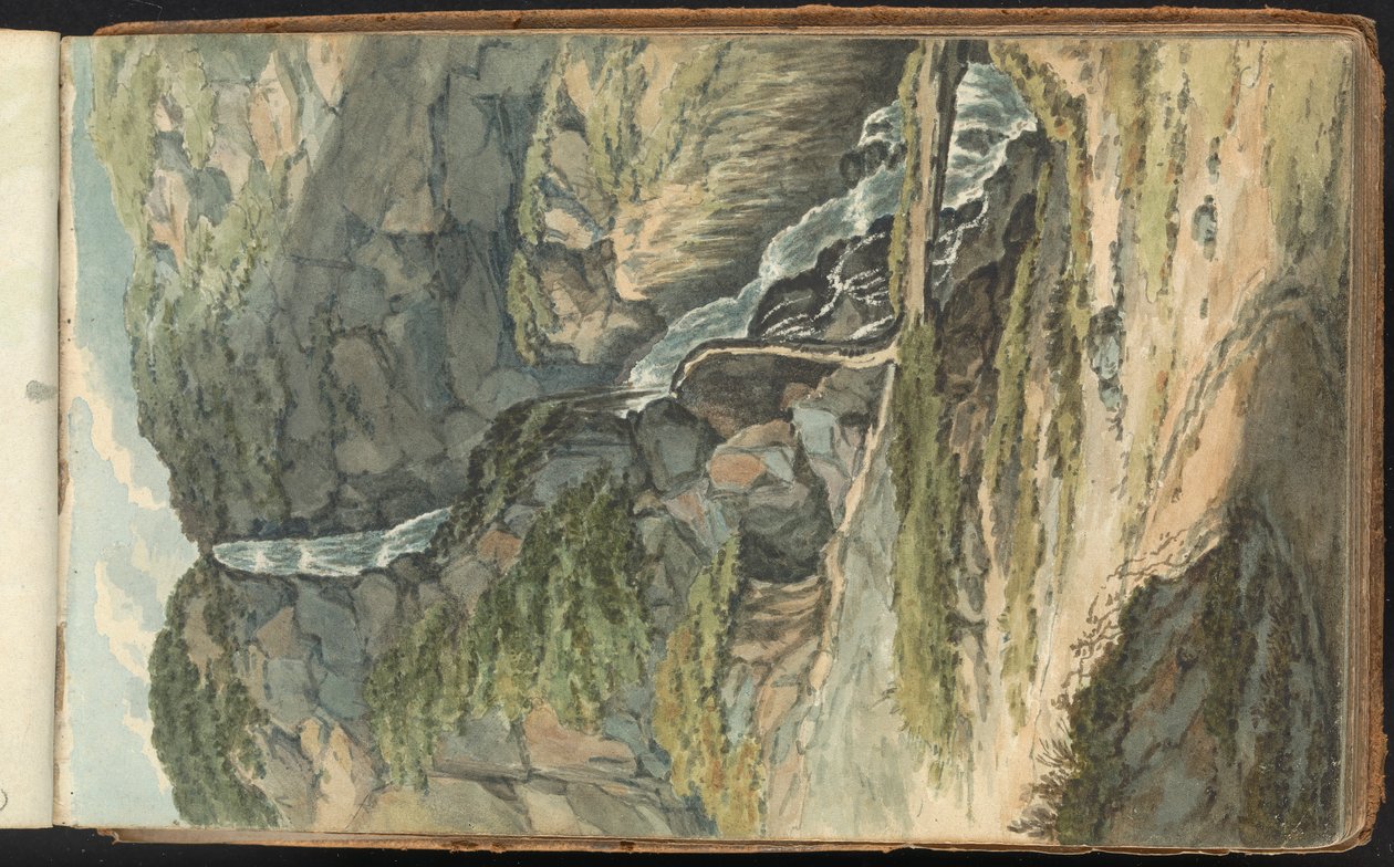 Album mit Landschafts- und Figurenstudien. Ein Wasserfall von Thomas Bradshaw