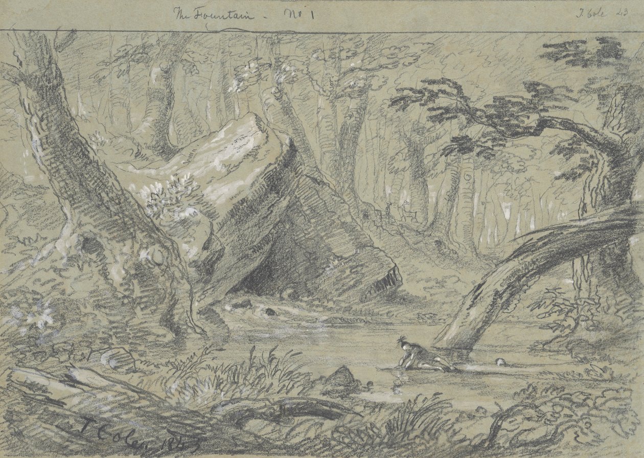 Der Brunnen, Nr. 1: Der verwundete Indianer stillt seinen Todesschmerz, 1843 von Thomas Cole