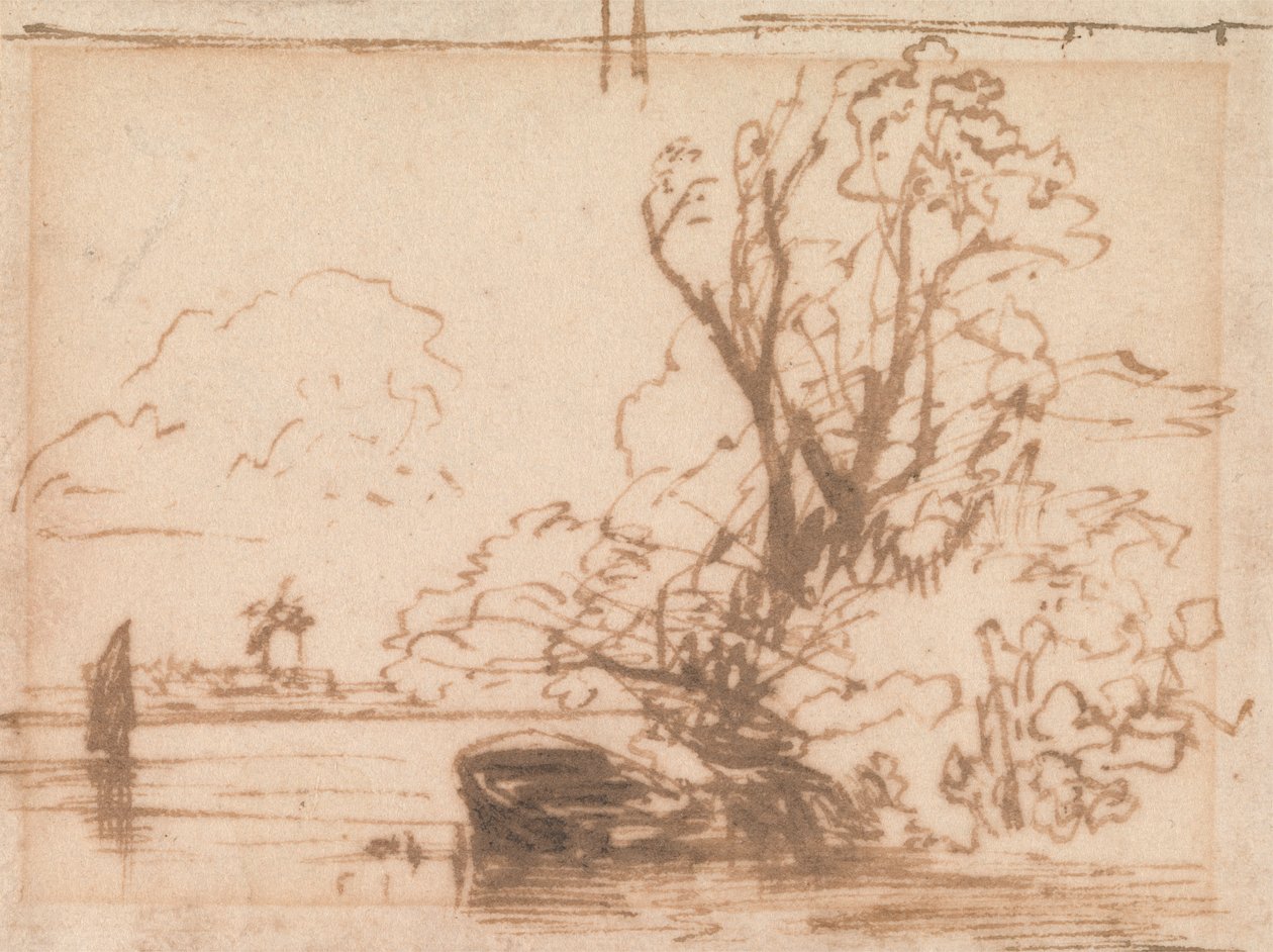 Ein Boot am Flussufer vertäut von Thomas Creswick