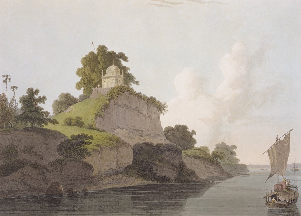 Hindutempel in der Nähe von Currah am Fluss Ganges, aus 