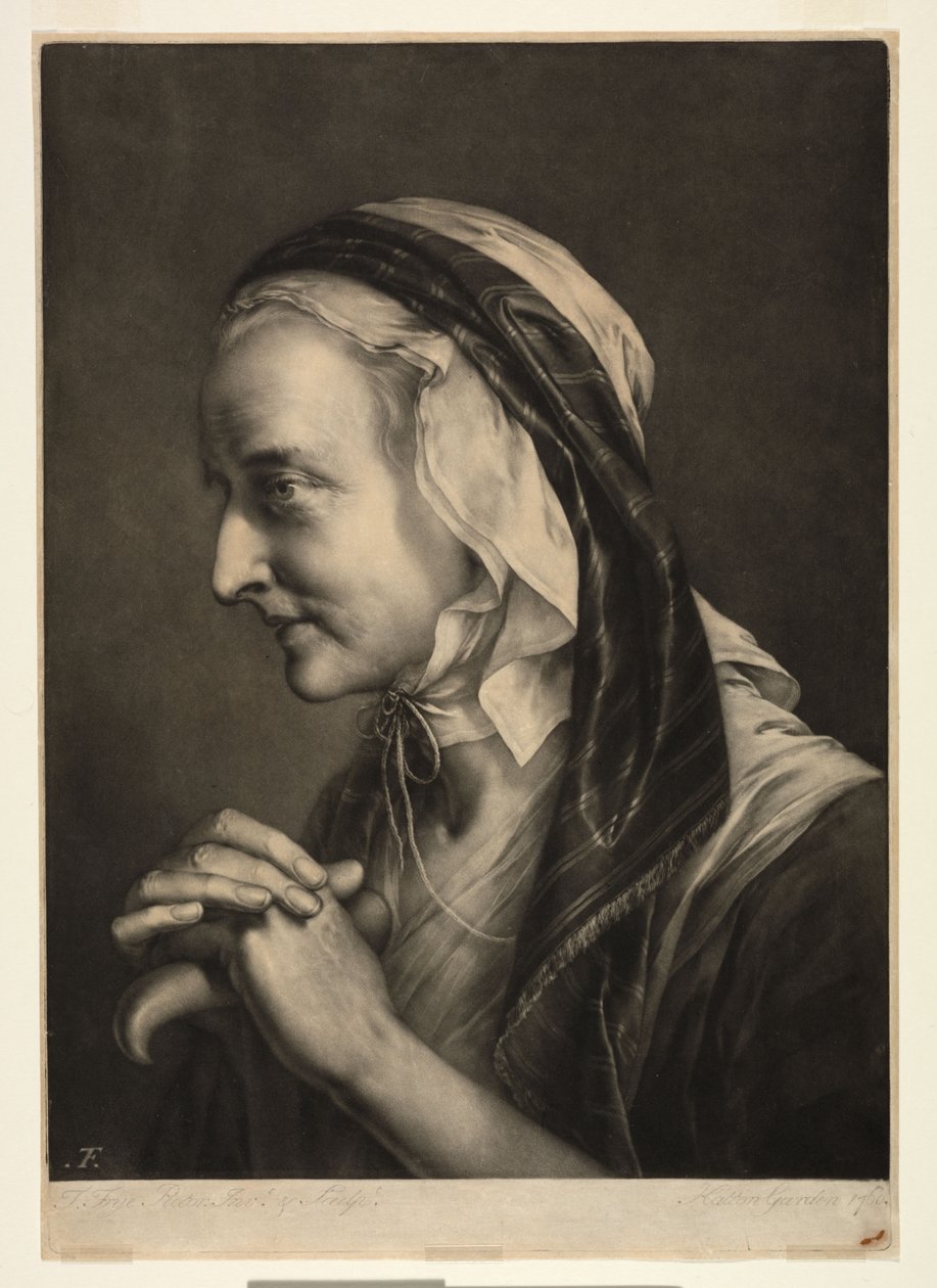 Alte Frau, auf eine Krücke gestützt von Thomas Frye