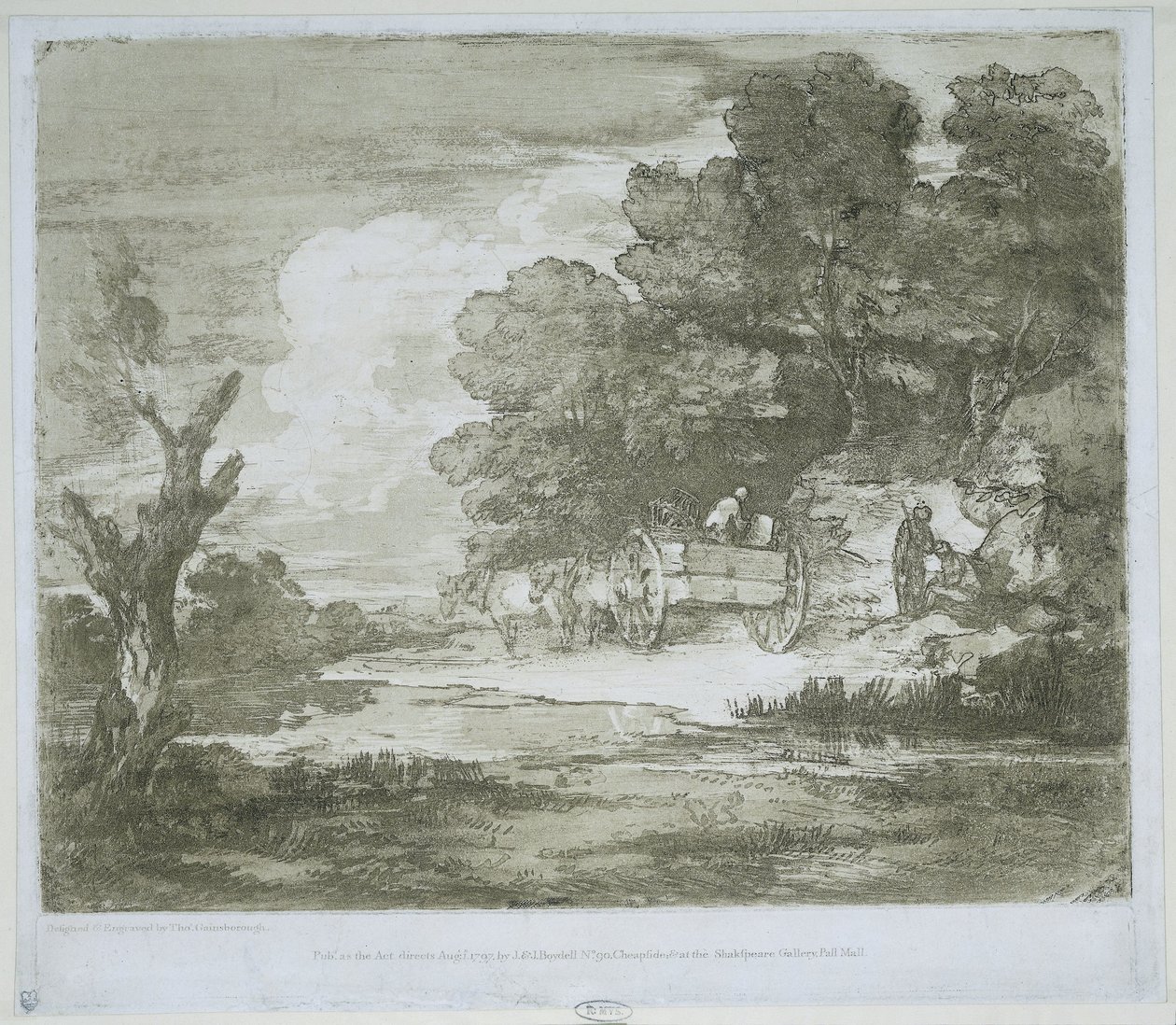 Landschaft mit einem von Pferden gezogenen Wagen entlang eines Wasserlaufs und Waldrands von Thomas Gainsborough