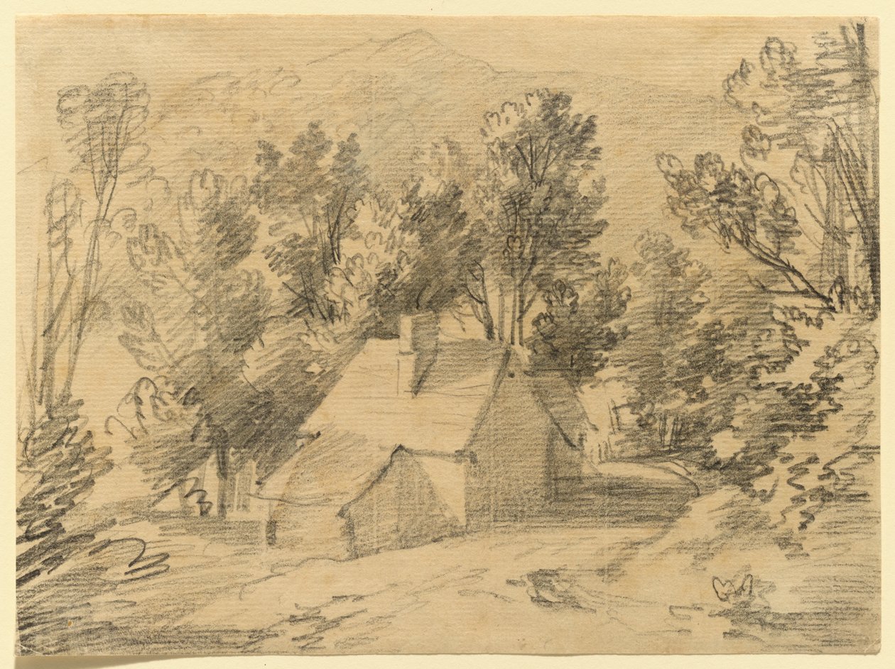 Studie eines Hauses und Schuppens in einem bewaldeten Tal von Thomas Gainsborough