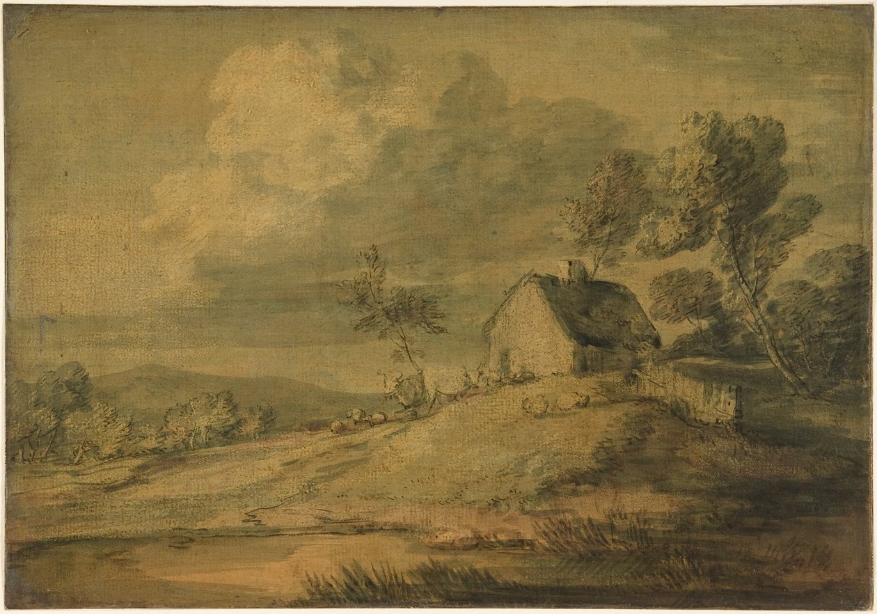 Waldlandschaft mit Hütte, Kühen und Schafen von Thomas Gainsborough