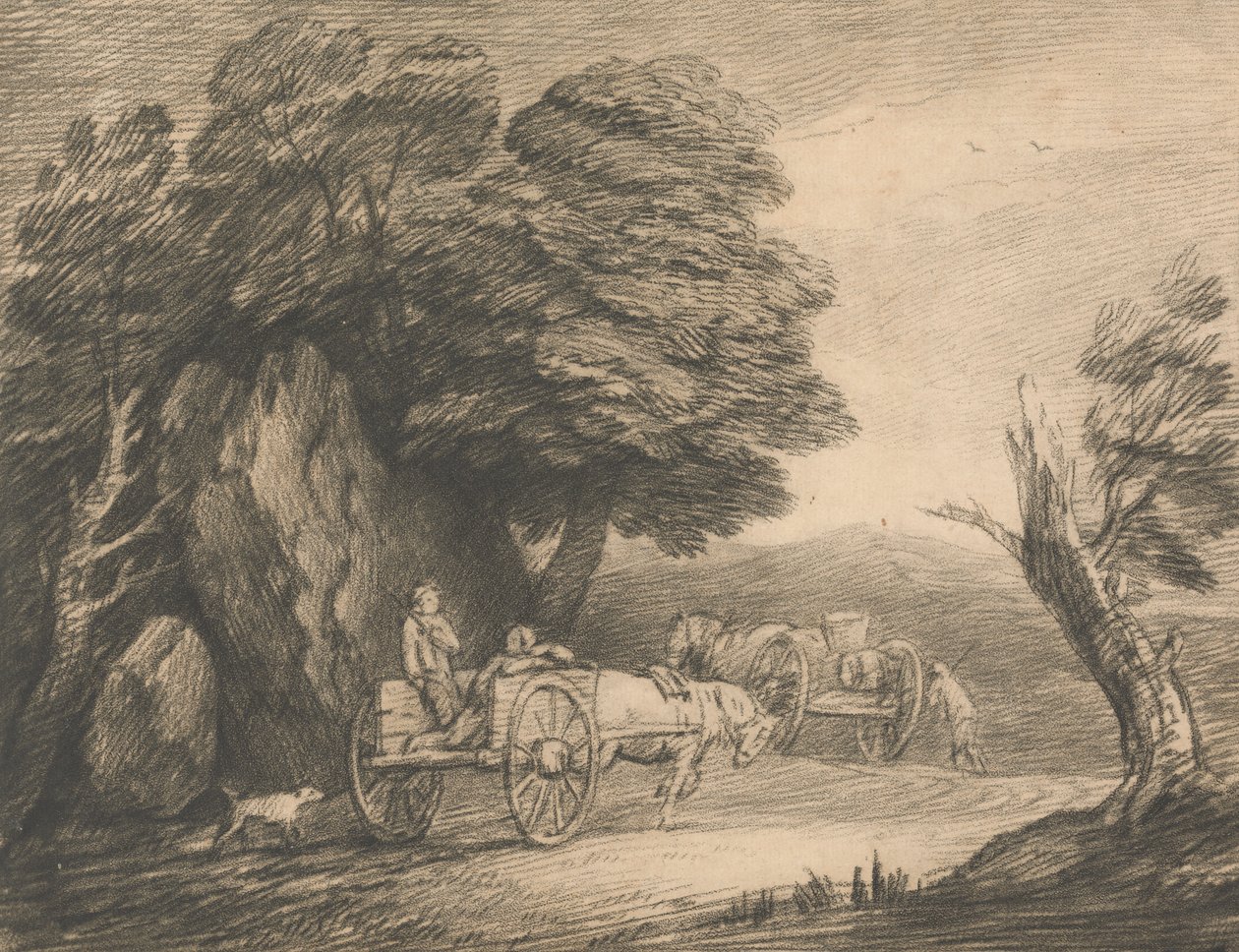 Bewaldete Landschaft mit zwei Landkarren und Figuren von Thomas Gainsborough