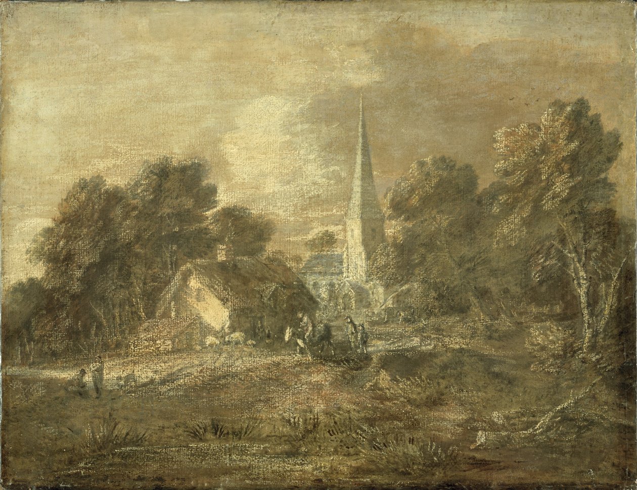 Waldlandschaft mit Dorfszene von Thomas Gainsborough