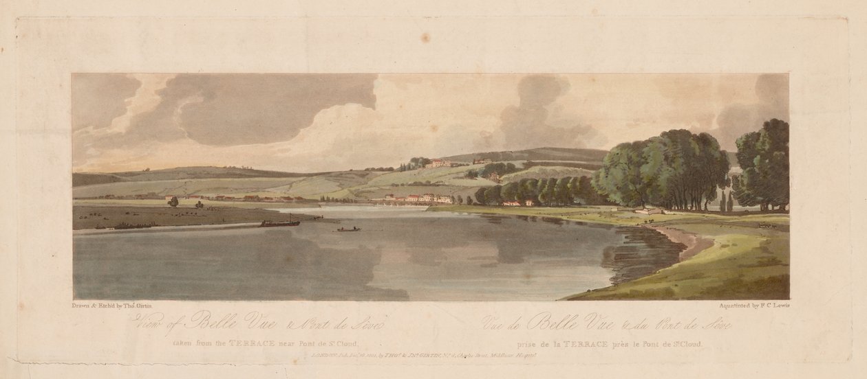 Eine Auswahl von zwanzig der malerischsten Ansichten in Paris: Blick auf Belle Vue & Pont de Sèvres von Thomas Girtin