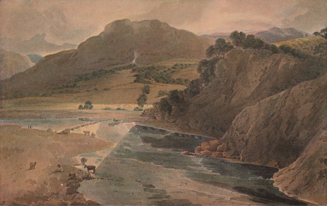 Die Trittsteine auf der Wharfe, oberhalb der Abtei von Bolton, Yorkshire, 1801 von Thomas Girtin