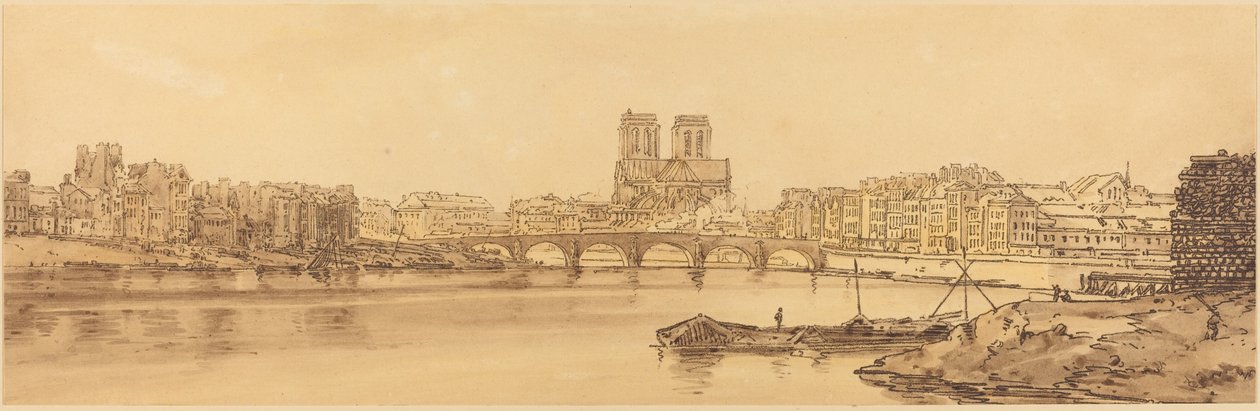 Ansicht von Pont de la Tournelle und Notre Dame vom Arsenal aus: pl.11 von Thomas Girtin