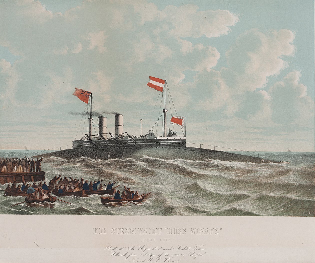 Die Dampfyacht Ross Winan (Zigarrenboot), gebaut in Millwall (England). Lithografie (33,1x43,4 cm) von Thomas Goldsworth Dutton (ca. 1819-1891) von Thomas Goldsworth Dutton