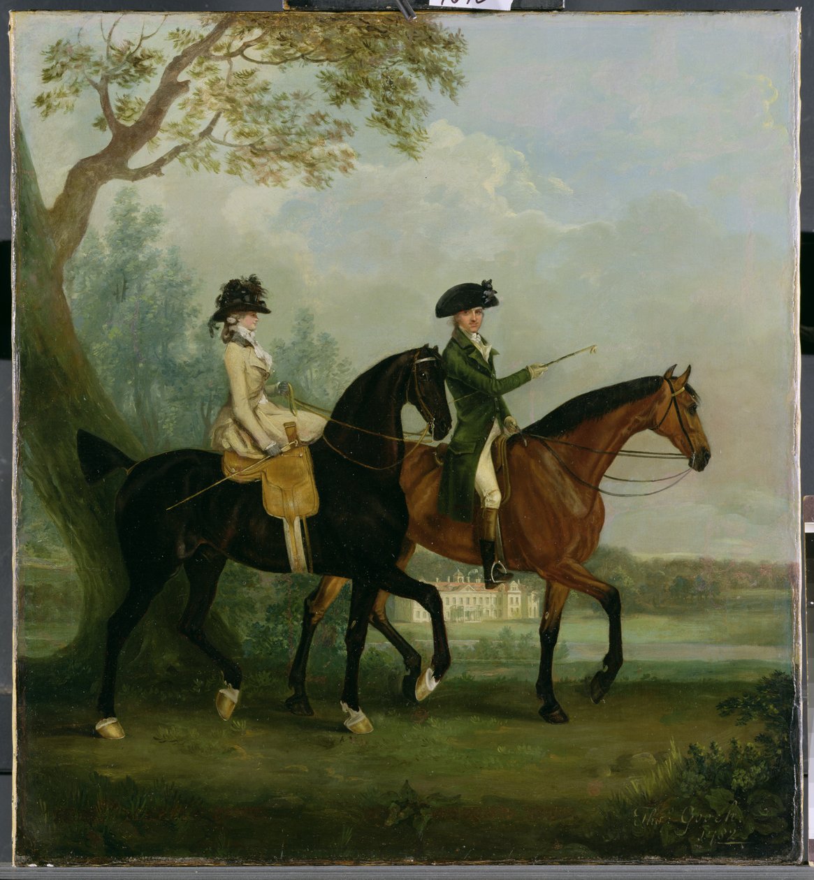 Die ehrenwerte Marcia Pitt reitet mit ihrem Bruder, dem ehrenwerten George Pitt (später 2. Lord Rivers) im Park von Stratfield Saye House, 1782 von Thomas Gooch