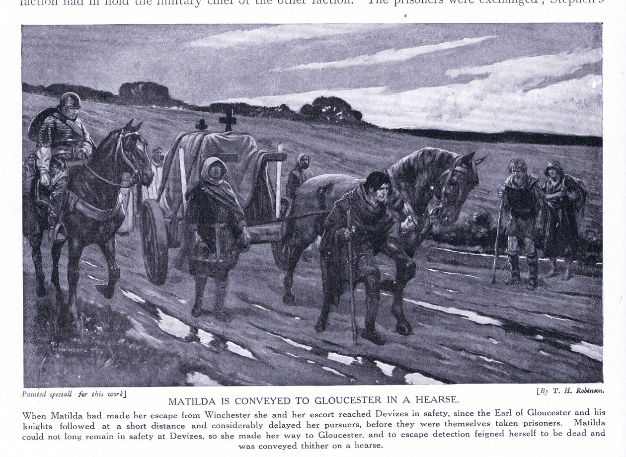 Matilda nach Gloucester in einem Leichenwagen gebracht von Thomas Heath Robinson