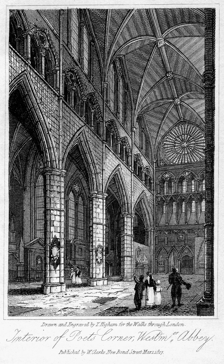 Innenansicht der Dichterecke, Westminster Abbey, London, 1817 von Thomas Higham