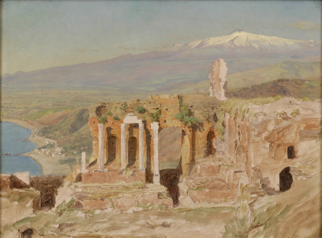 Ansicht der Ruinen des griechischen Theaters in Taormina und des Ätna, Sizilien von Thomas Hiram Hotchkiss