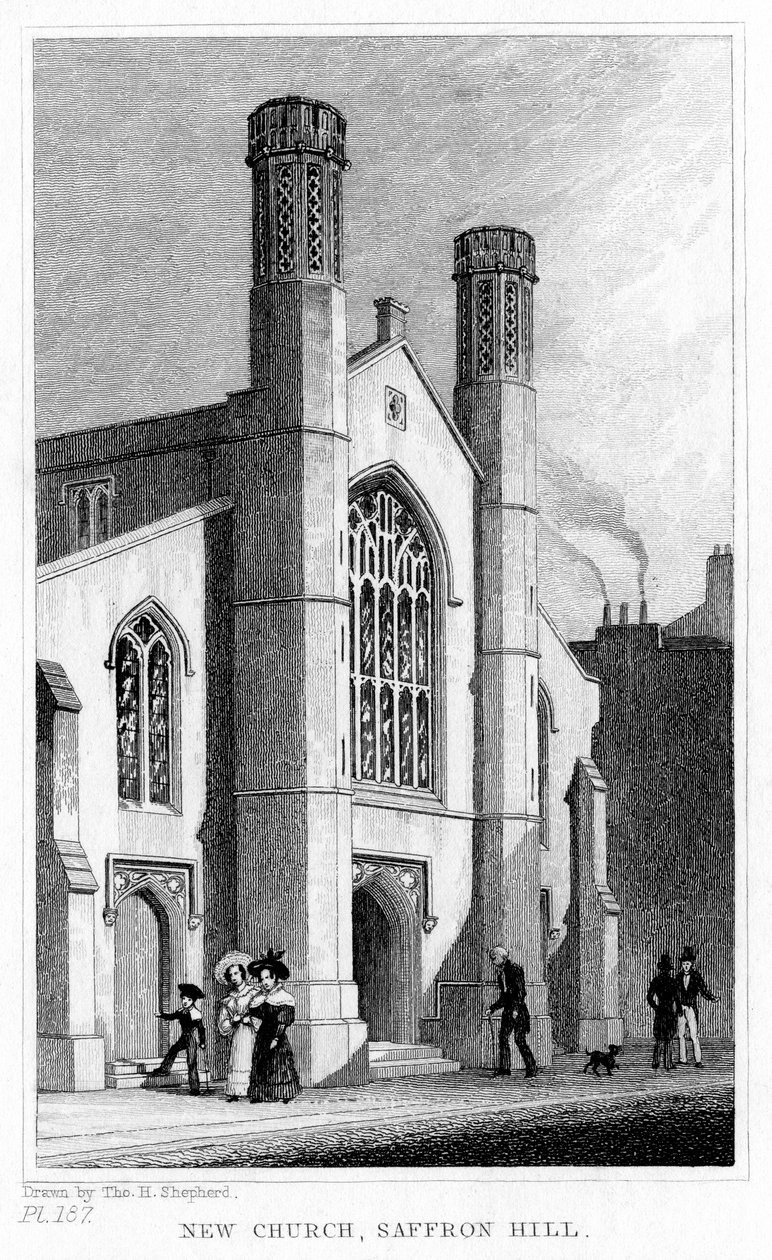 Neue Kirche, Saffron Hill, Camden, London, 19. Jahrhundert von Thomas Hosmer Shepherd