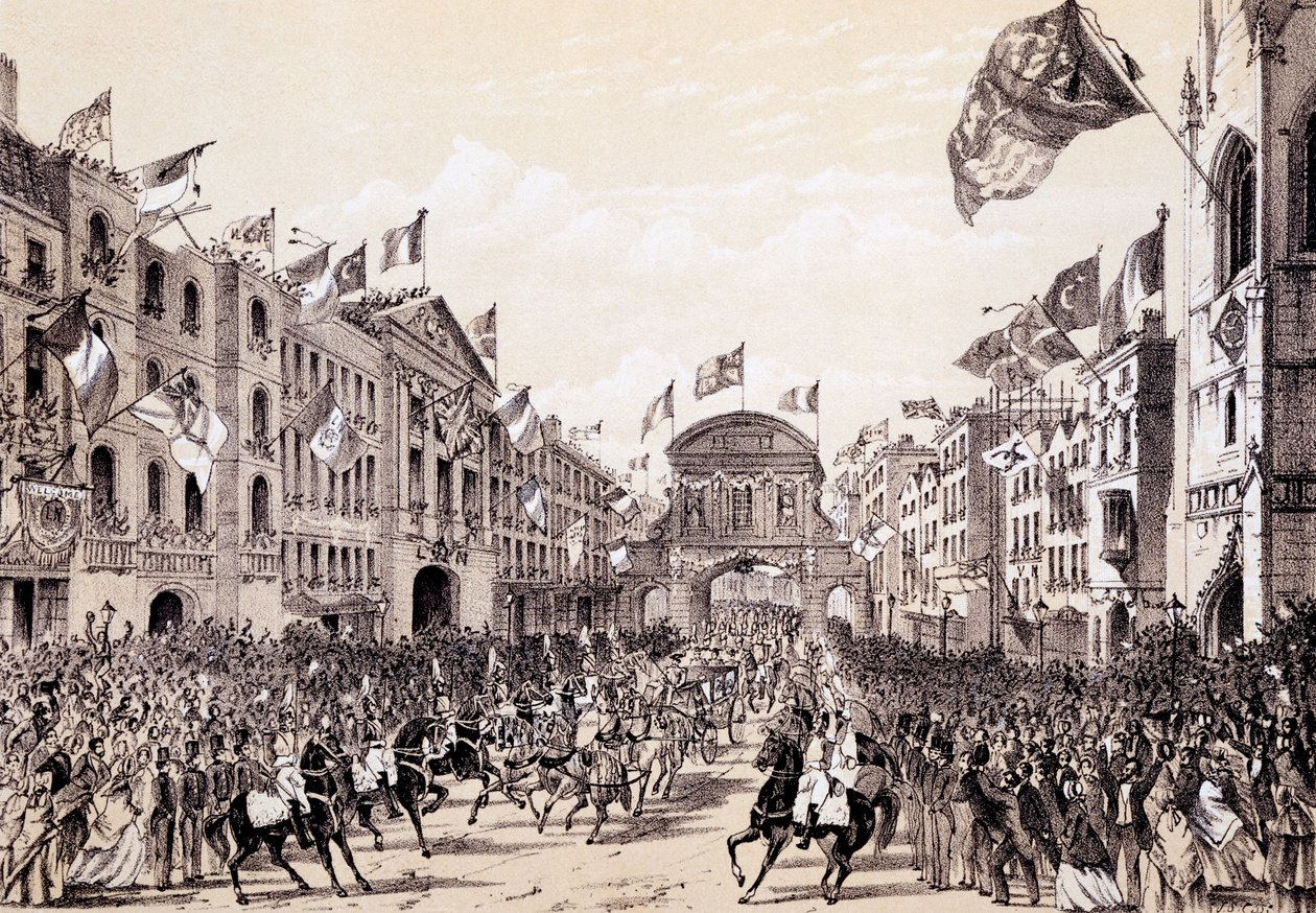 Besuch von Napoleon III. und Kaiserin Eugenie in der Stadt, 19. April 1855 von Thomas Hosmer Shepherd