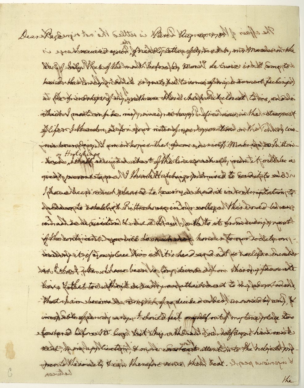 Autographenbrief als US-Minister in Frankreich, an Dr. John Page von Thomas Jefferson