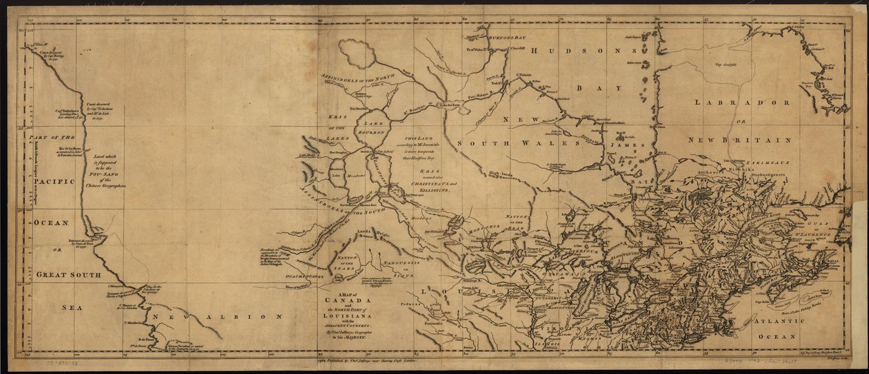 Karte von Kanada und dem nördlichen Teil von Louisiana mit den angrenzenden Ländern von Thomas Jefferys