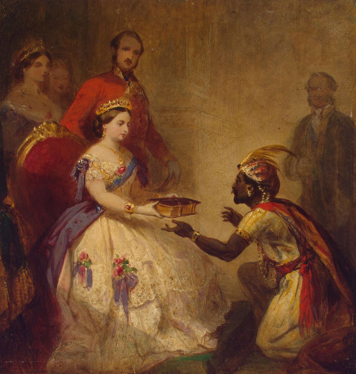 Königin Victoria überreicht einem afrikanischen Häuptling die Bibel (Das Geheimnis der Größe Englands) von Thomas Jones Barker