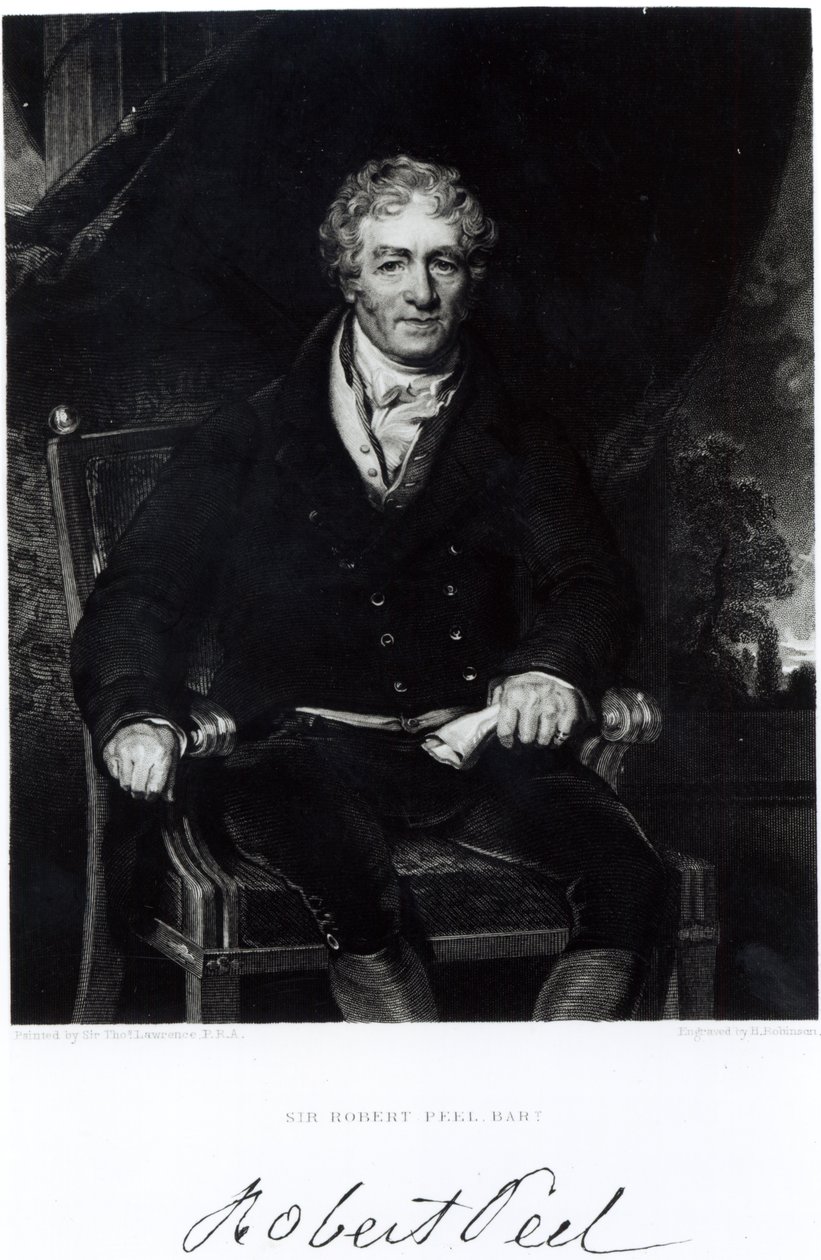 Porträt von Sir Robert Peel (1788-1850), graviert von H. Robinson von Thomas Lawrence